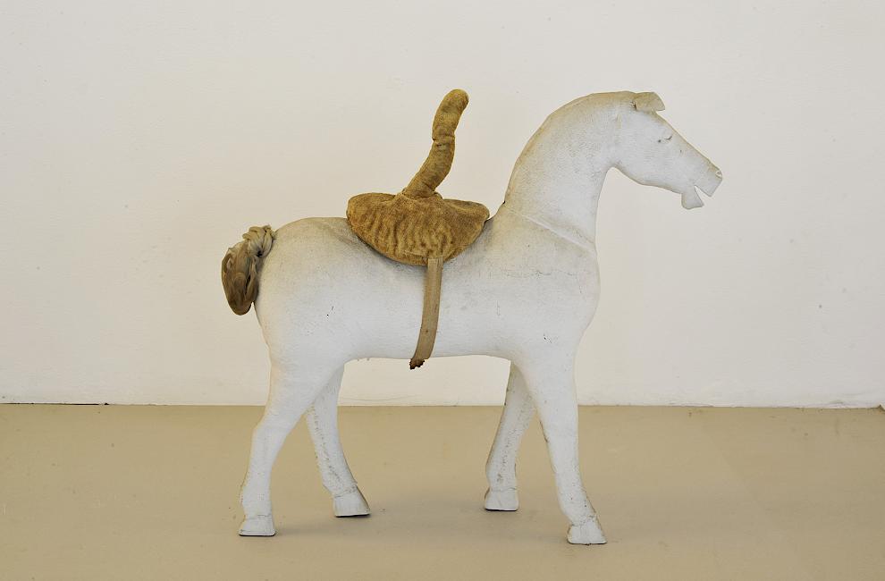 Birgit Jürgenssen, Saddle with Phallus (Sattel mit Phallus), 1976, fabric, stuffed textile, leather, 35 x 30 x 40 cm. Grazyna Kulczyk Collection © Estate Birgit Jürgenssen / Bildrecht Vienna,  2026; Courtesy Galerie Hubert Winter